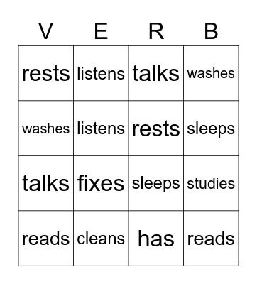 3rd Person verbs- Simple Present Bingo Card