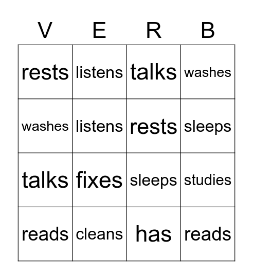 3rd Person verbs- Simple Present Bingo Card