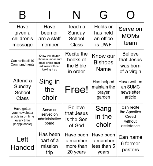 SUMC Bingo Card