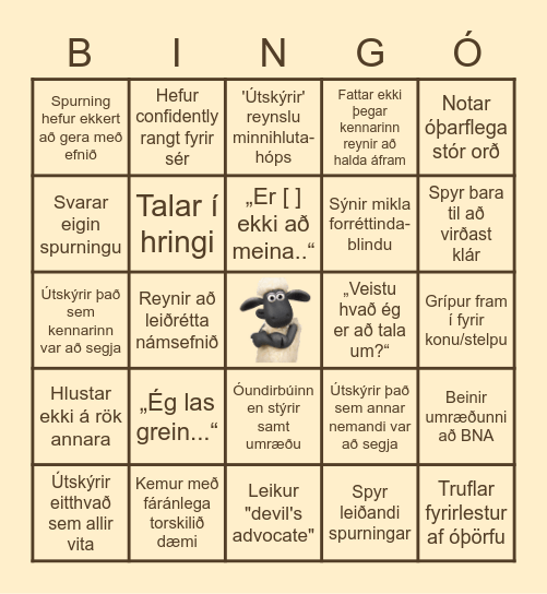 Hrútskýringa Bingó Bingo Card