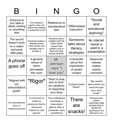 2022 Faculty Meeting BINGO Card