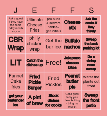 A lunch shift with Lex. Bingo Card