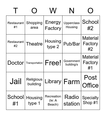 Townscaper Bingo Card