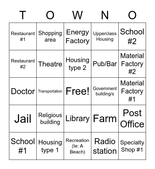 Townscaper Bingo Card