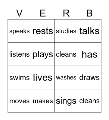 3rd Person verbs- Simple Present Bingo Card
