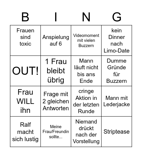 Take Me OUT Bingo Card