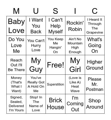 Motown Music Bingo Card