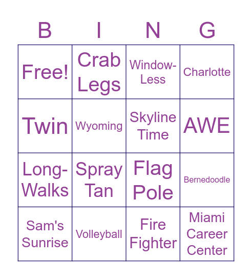 Audrey's Bingo Card