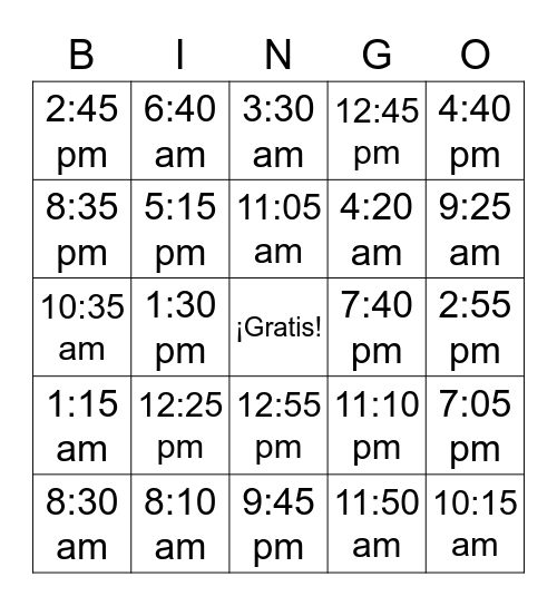 ¿Qué hora es? Bingo Card