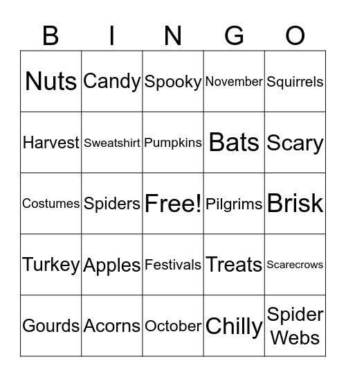 Autumn Bingo  Bingo Card