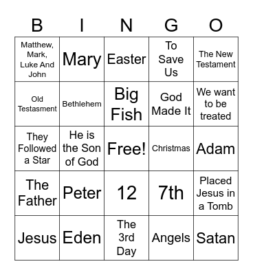 Bible Trivia Bingo Card