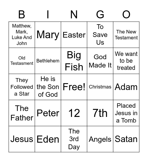 Bible Trivia Bingo Card