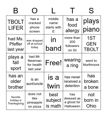 BOLTS Bingo Card