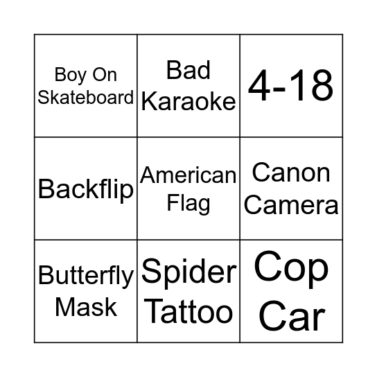 Lets Be Cops Bingo Card
