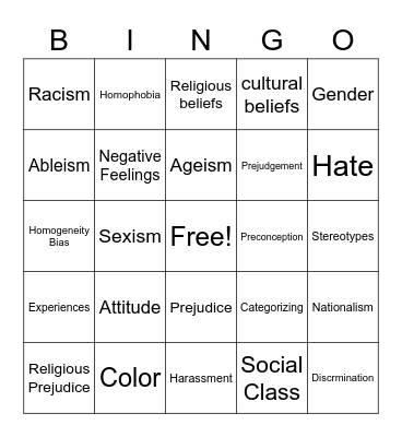 PREJUDICE BINGO Card