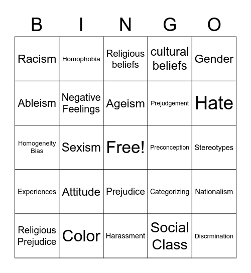 PREJUDICE BINGO Card