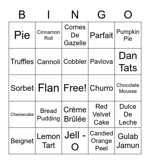 The World's Sweets Bingo Card