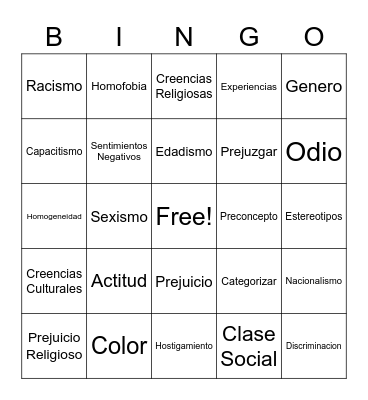 Prejuicio Bingo Card