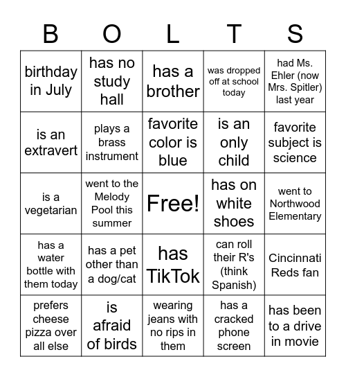 BOLTS Bingo Card