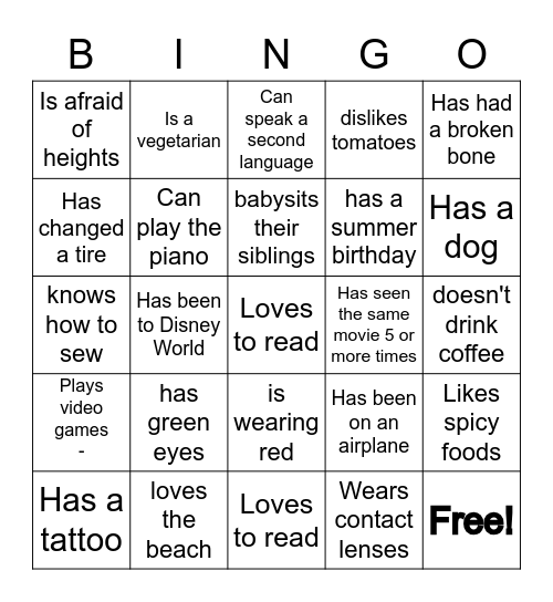 A-A BINGO Card