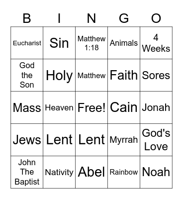 Bible Trivia Bingo Card