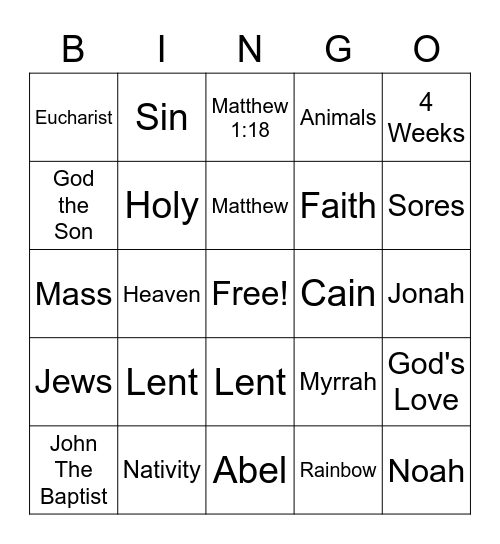 Bible Trivia Bingo Card