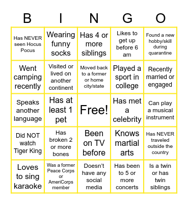 Virtual Icebreaker Bingo Card