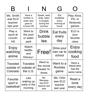 Welcome Bingo Card