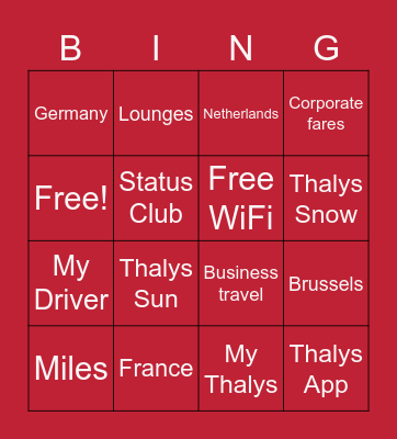 Thalys World Bingo Card