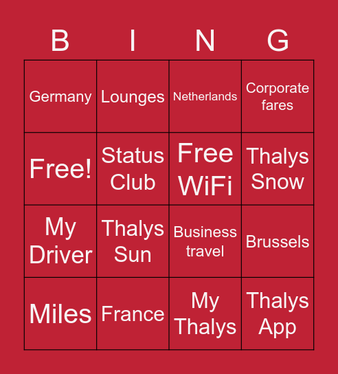 Thalys World Bingo Card