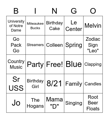 Birthday BINGO Card