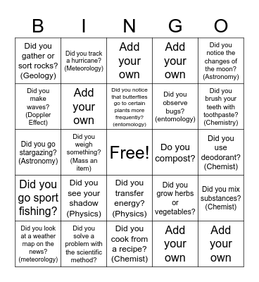 EVERYDAY SCIENTIST Bingo Card
