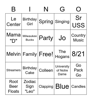 Birthday BINGO Card