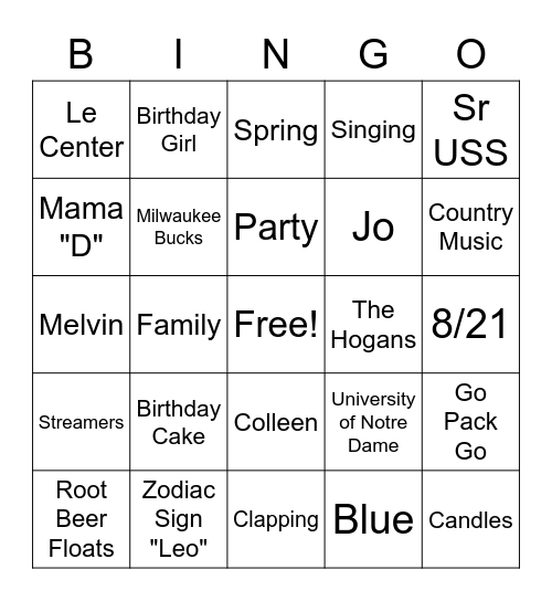 Birthday BINGO Card