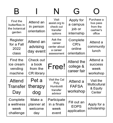 CR Fall 2022 Welcome Bingo Card