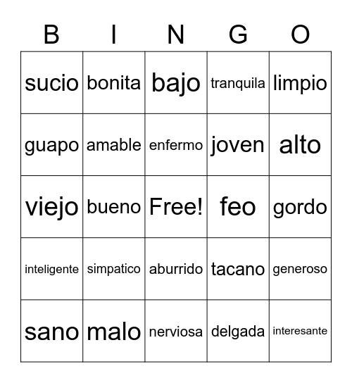 CARACTERISTICAS Bingo Card