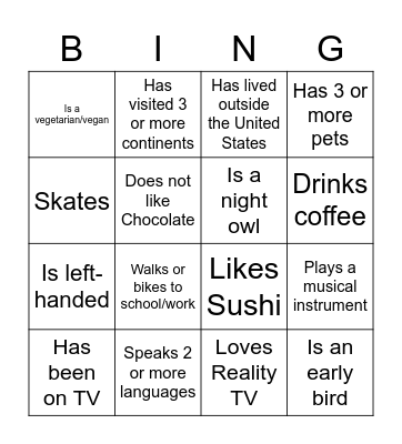 Advisory Bingo Card