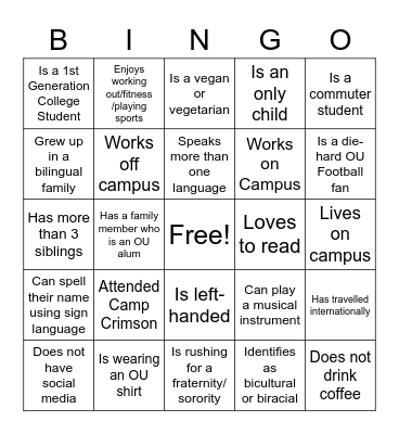Human Bingo Card