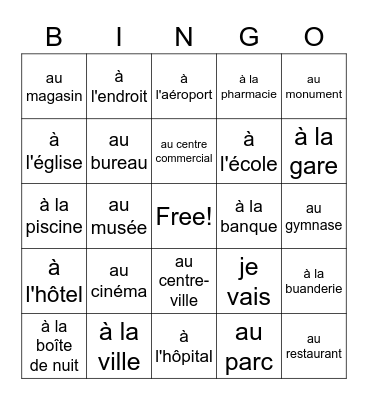 Places I go to 1 Bingo Card