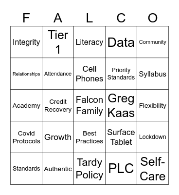 Welcome Back BINGo Card