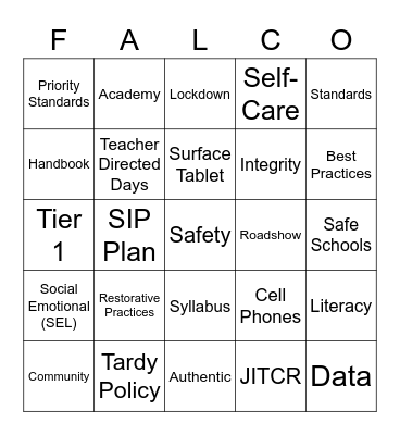 Welcome Back BINGO Card