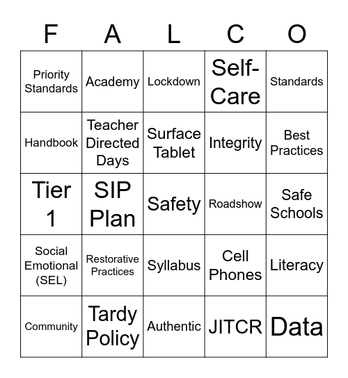 Welcome Back BINGO Card