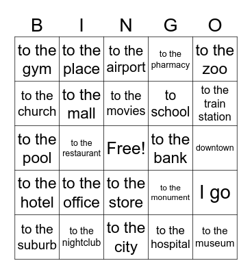 Places I go to 2 Bingo Card