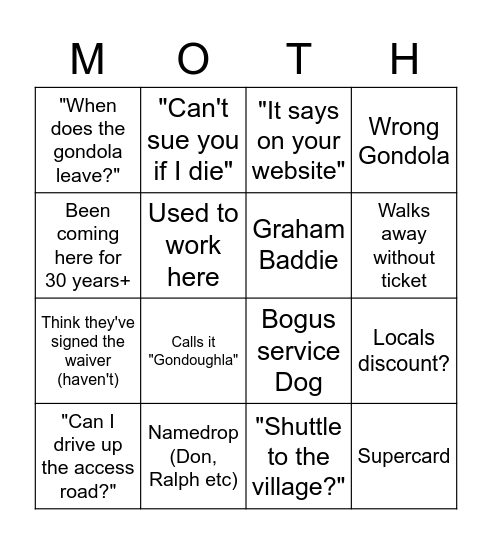 Guest Services Bingo Card