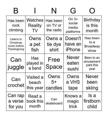 GAO get to know you bingo Card
