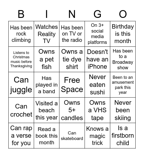 GAO get to know you bingo Card