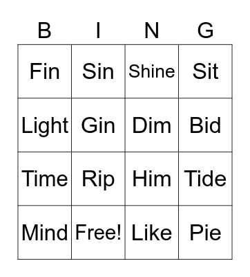 Phonemes /I/ and /i:/ Bingo Card