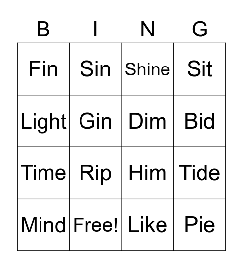 Phonemes /I/ and /i:/ Bingo Card