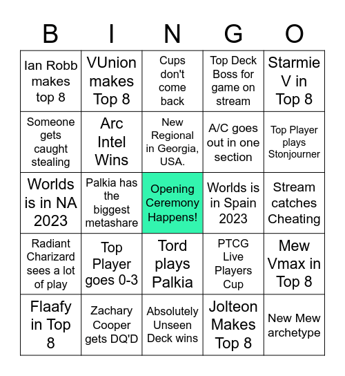 Worlds 2022 Bingo 5 in a Row Bingo Card