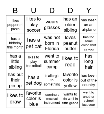 Friend Finder Bingo Card